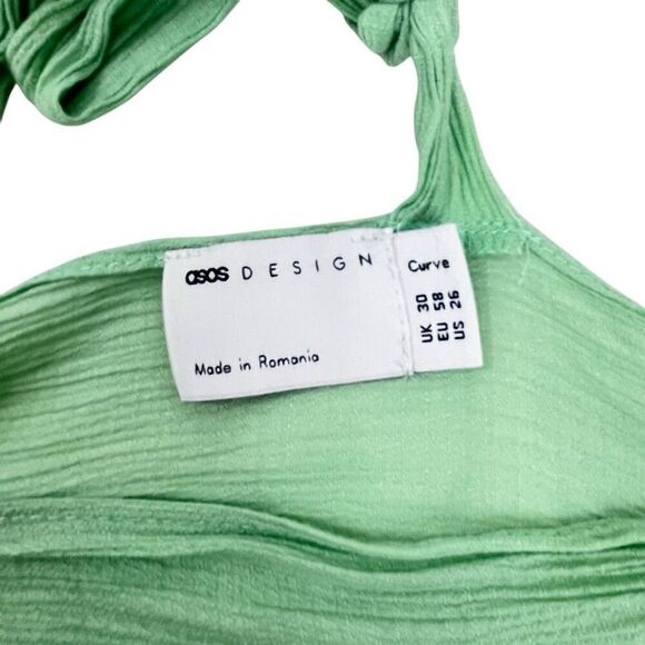 Asos Design Curve Womens V-Neck V-Back Godet Skater Mini Dress Mint Green Sz 26 - Picture 3 of 14